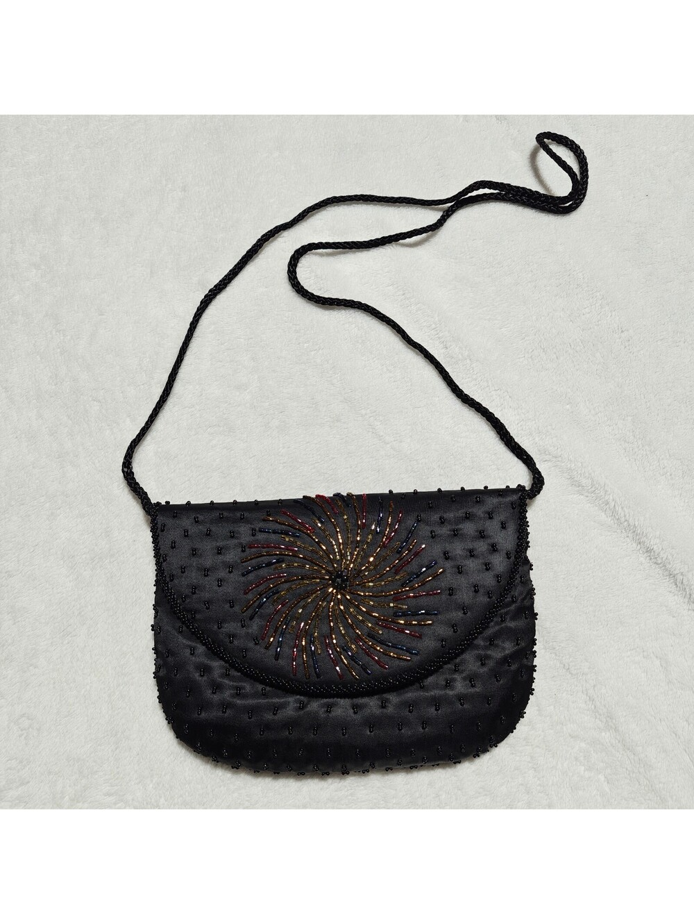 Vintage sunburst beaded satin handbag